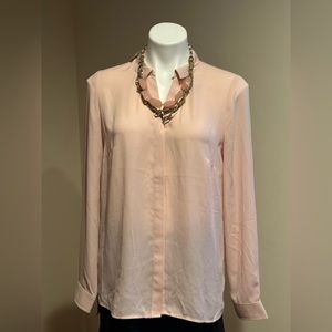 Calvin Klein NWT Sheer Light Pink/Peach Collar Hidden Buttons Long Sleev…